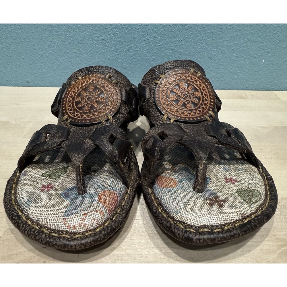 Born Josefina Sandals Women's 7M Brown leather Thong Open Toe 1# Wedge Slip on - Picture 10 of 12